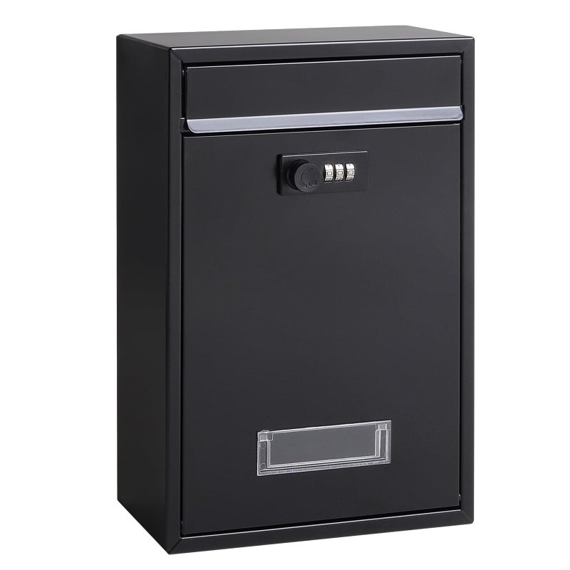 Jssmst Locking Mailbox Wall Mounted Vertical- Jssmst Mail Boxes with Combination Lock Large Capacity, 12.6 x 8.46 x 3.35 Inch, Black, SM-0601CM,Medium - Image 1
